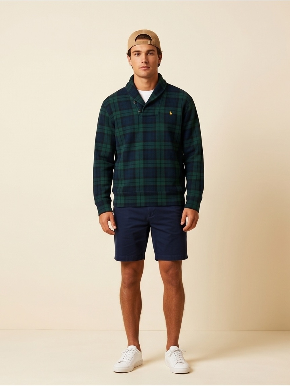 Polo Ralph Lauren Green & Navy Plaid Shawl-Collar Pullover